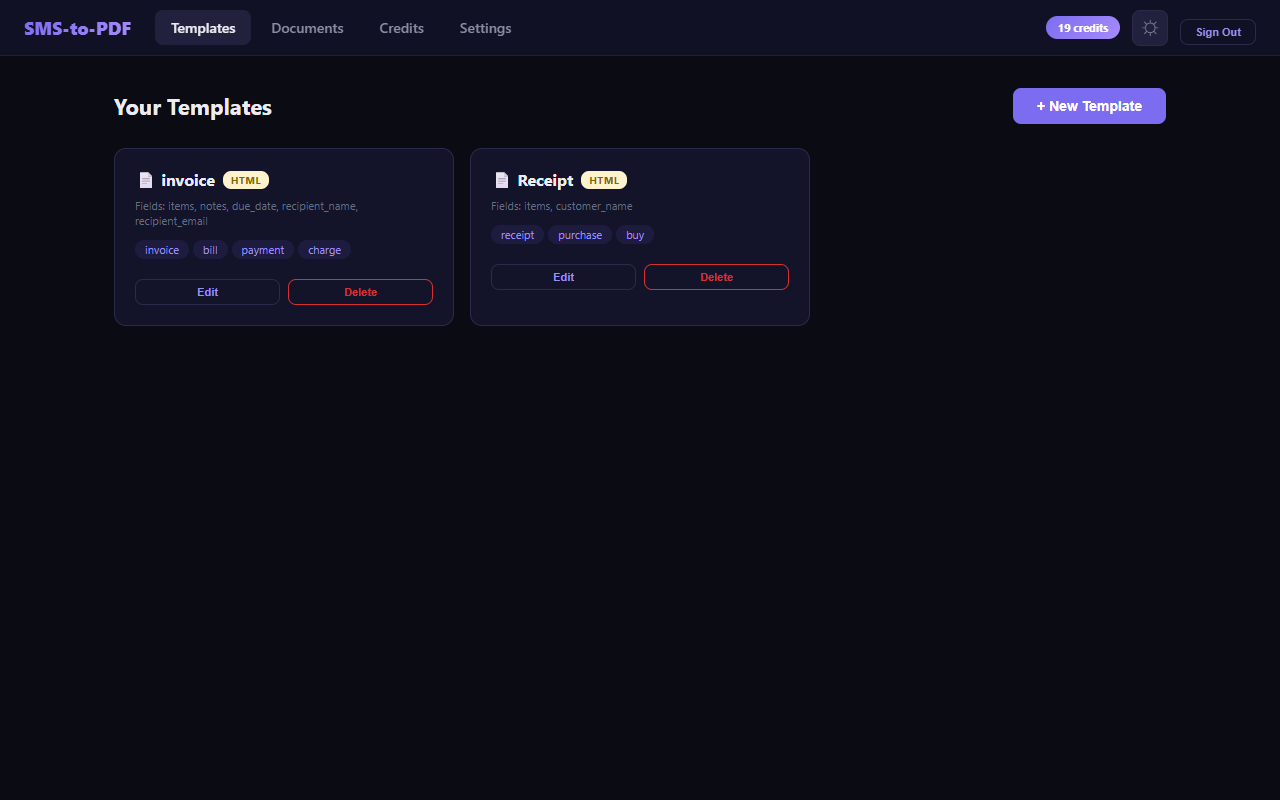 Dashboard — template management